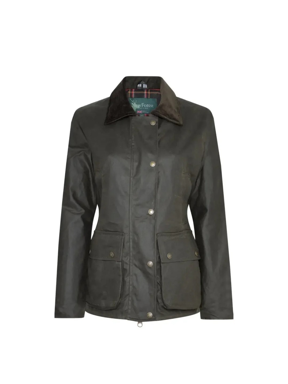 Barbour Style Olive Green Waxed Cotton Utility Jacket with Cord Collar